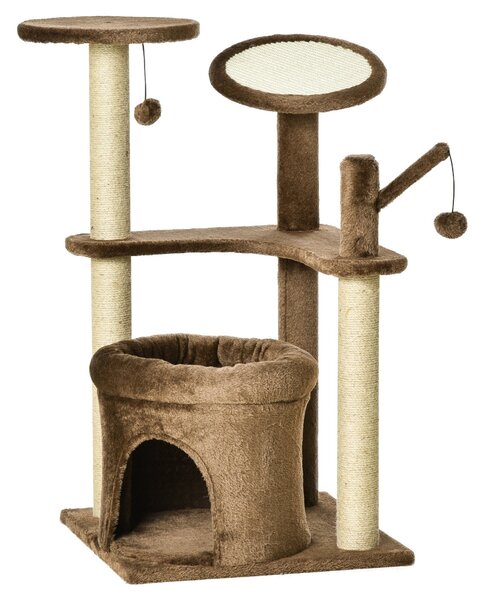 Albero Tiragraffi per Gatti 48x48x87 cm in Corda Sisal Rivestimento in Peluche Caffè