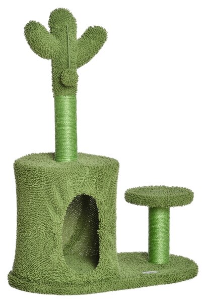 Albero Tiragraffi per Gatti 60x35x78 cm a Forma di Cactus con Palline e Cuccia Verde