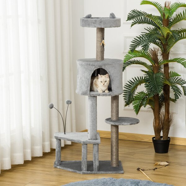Albero Tiragraffi per Gatti 60x40x133 cm in Sisal e Peluche Grigio