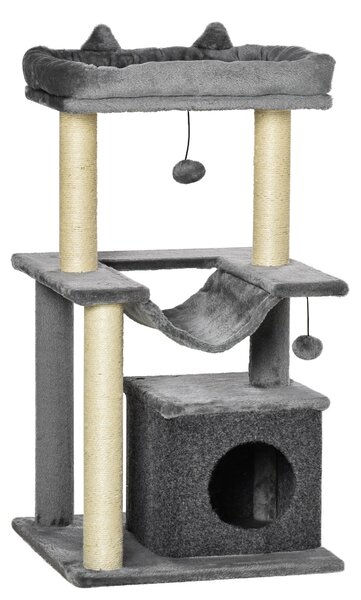 Albero Tiragraffi per Gatti 48x48x100 cm in Corda Sisal Peluche e Feltro Grigio