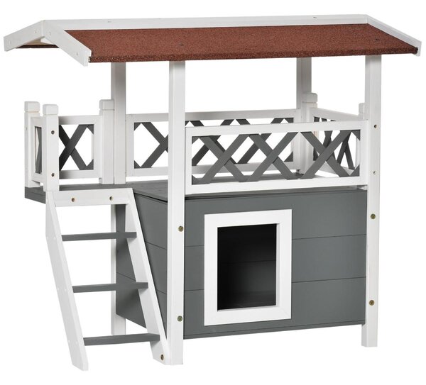 Cuccia per Gatti 77x50x73 cm con Terrazza e Scaletta Grigia