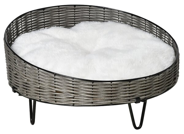 Cuccia per Cani e Gatti Rialzata Ø60x32 cm in Rattan Grigio Scuro