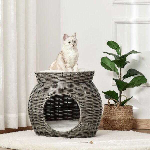 Cuccia per Gatti Ø50x43,5 cm in Rattan Grigio Scuro