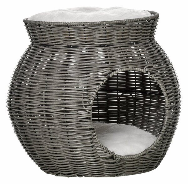 Cuccia per Gatti Ø50x43,5 cm in Rattan Grigio Scuro