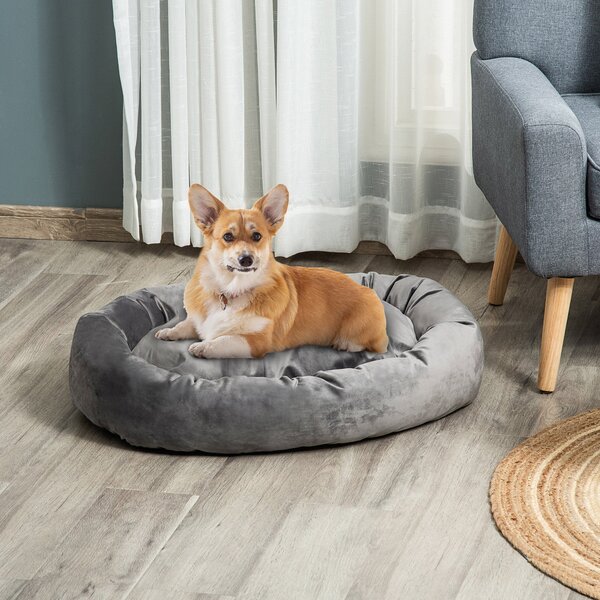 Cuccia Imbottita per Cani 81,5x58x18 cm in Tessuto Vellutato Grigio Scuro