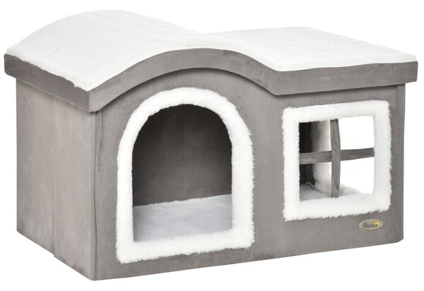 Cuccia per Gatti 63,5x37x40 cm in Legno e MDF Bianco e Grigio