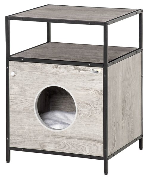 Cuccia per Gatti Mobiletto Multiuso 48x40x65,5 cm con Cuscino Grigio