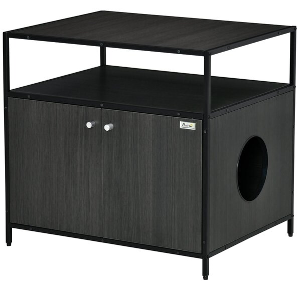 Mobile Lettiera per Gatti 70x55x65,5 cm in Legno e Acciaio Nera