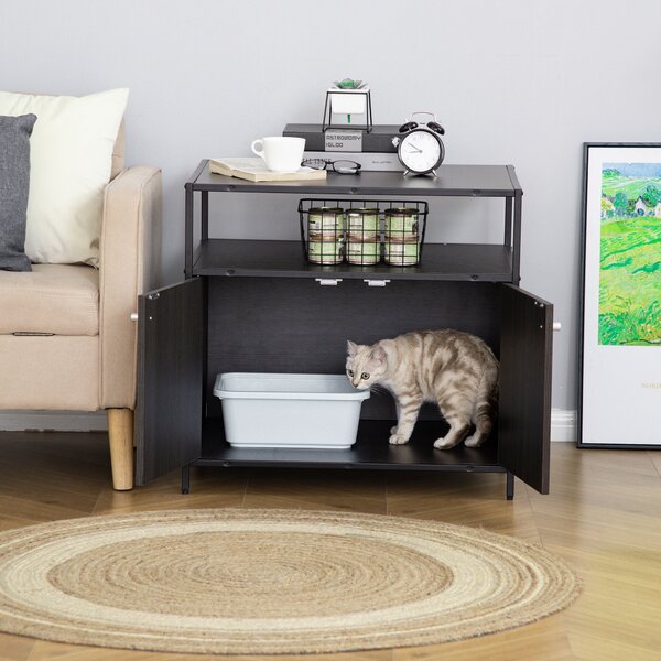 Mobile Lettiera per Gatti 70x55x65,5 cm in Legno e Acciaio Nera