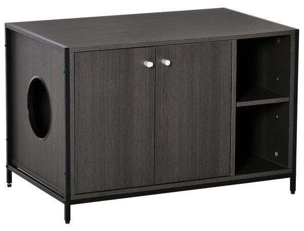Mobile Lettiera per Gatti 83x51x55 cm in Legno e Acciaio Nera
