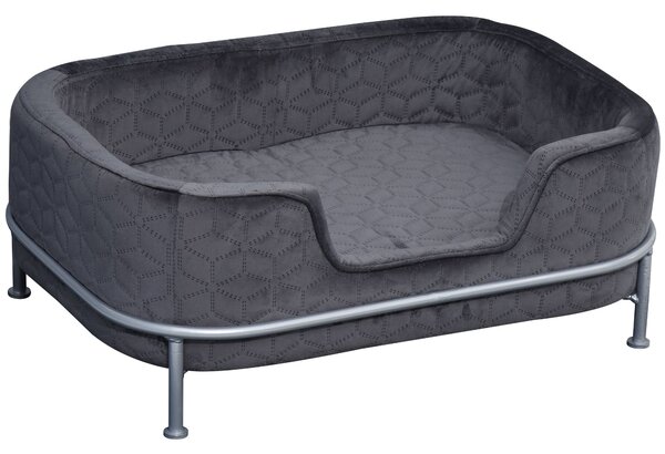 Divano per Cani e Gatti Imbottito 63,5x43x24,5 cm in Velluto con Base in Metallo Grigio Scuro