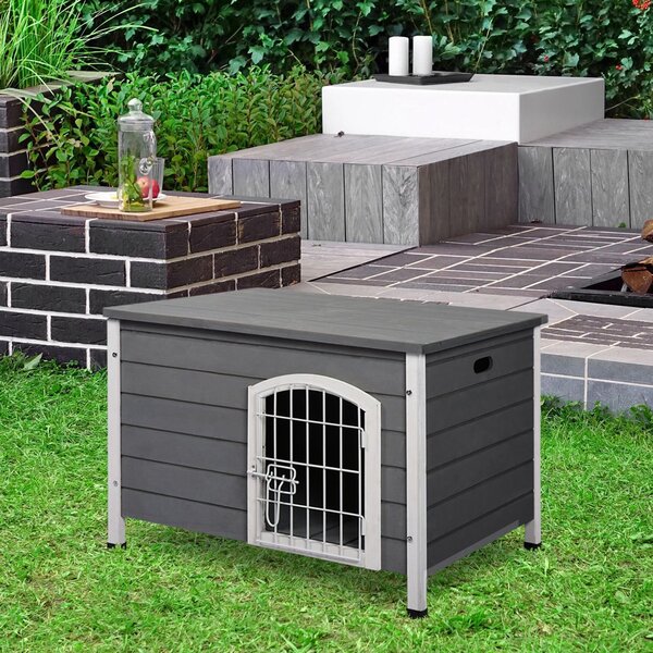Cuccia per Cani Impermeabile da Esterno 80x55x53.5 cm in Legno Grigio