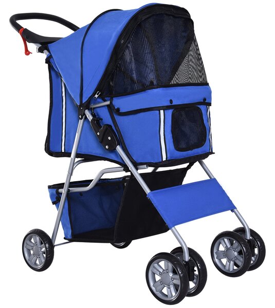 Passeggino per Cani Pieghevole 75x45x97 cm in Tessuto con Cestino e Portabicchieri Blu