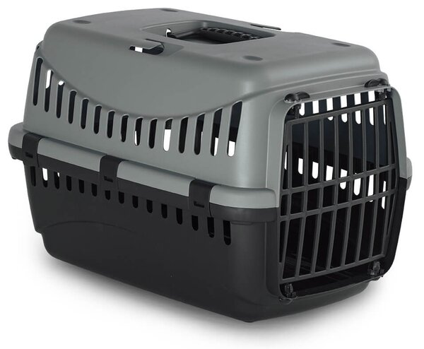 Trasportino per Cani e Gatti 39x26x25cm in Polipropilene Grigio e Nero