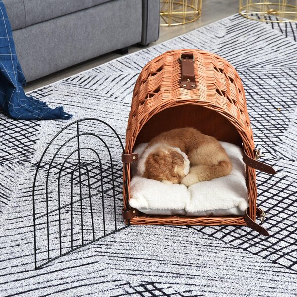 Trasportino in Vimini per Gatti 37x29x28 cm con Cuscino Stile Vintage Marrone