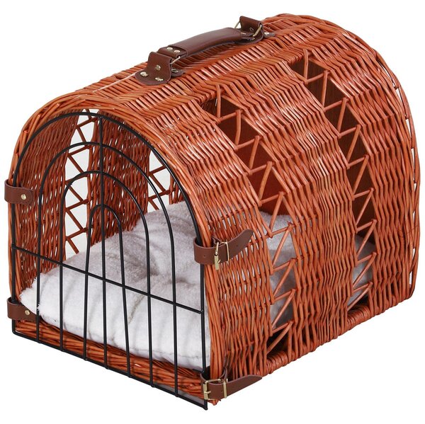Trasportino in Vimini per Gatti 37x29x28 cm con Cuscino Stile Vintage Marrone