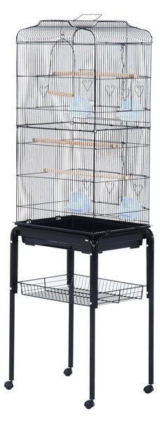 Voliera Gabbia per Uccelli con Ruote in Metallo Nero 47.5x37x153 cm