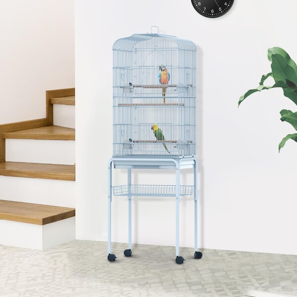 Voliera Gabbia per Uccelli 47,5x37x153 cm con Ruote in Metallo Bianco