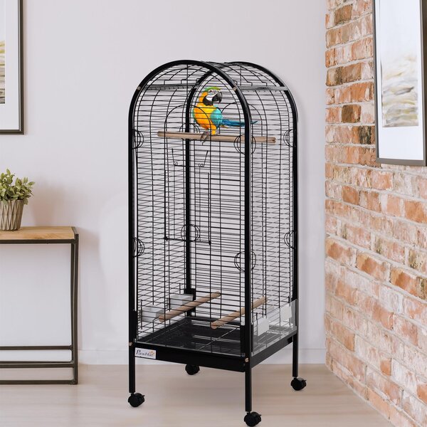 Gabbia per Uccelli in Metallo 54x54x151 cm con Trespoli Nera