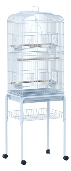 Voliera Gabbia per Uccelli 47,5x37x153 cm con Ruote in Metallo Bianco