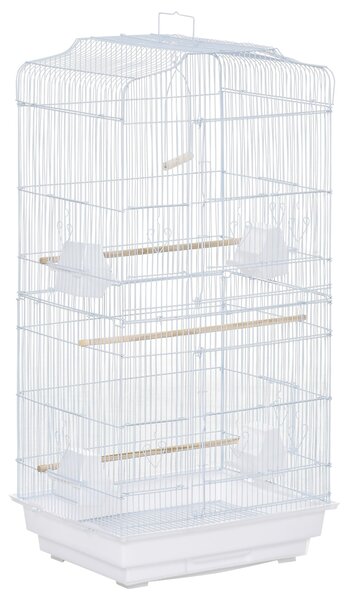 Voliera Gabbia per Uccelli 46,5x35,5x92 cm in Metallo e Plastica Bianco