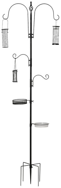 Mangiatoia per Uccelli da Giardino 54,5x54,5x208 cm in Acciaio Nero