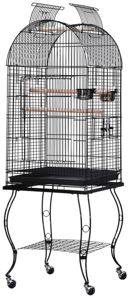 Voliera Gabbia per Uccelli 51x51x137 cm in Acciaio e Legno Nera