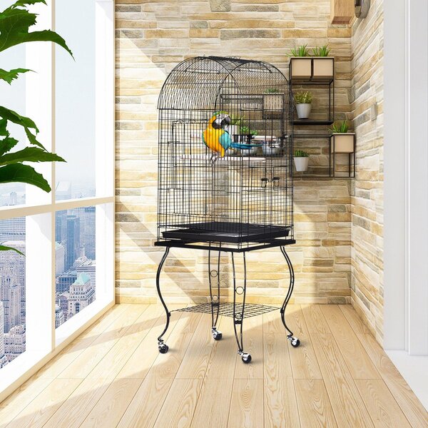 Voliera Gabbia per Uccelli 51x51x137 cm in Acciaio e Legno Nera