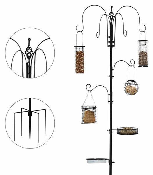 Mangiatoia per Uccelli da Giardino 58x58x226 cm in Acciaio Nero