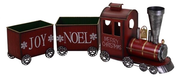 Treno in Metallo 120,5x42x21,5cm Decorazione Rosso
