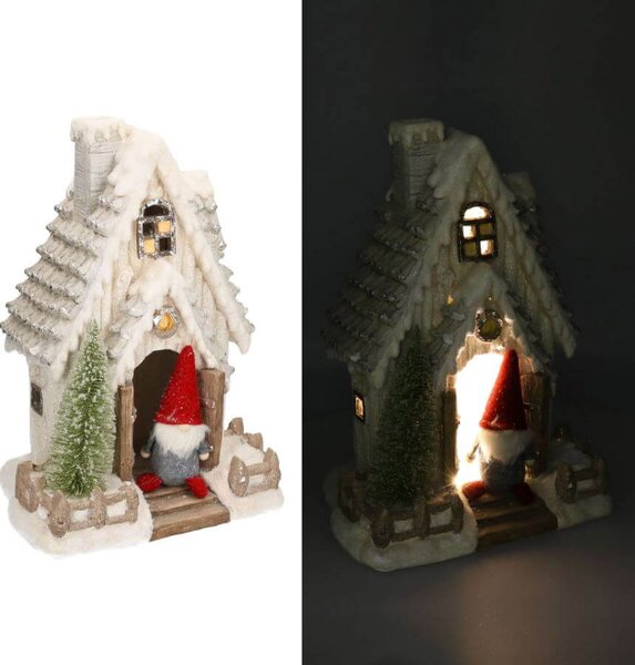 Casetta in Resina 32x24x45 cm con LED e Gnomo Bianca