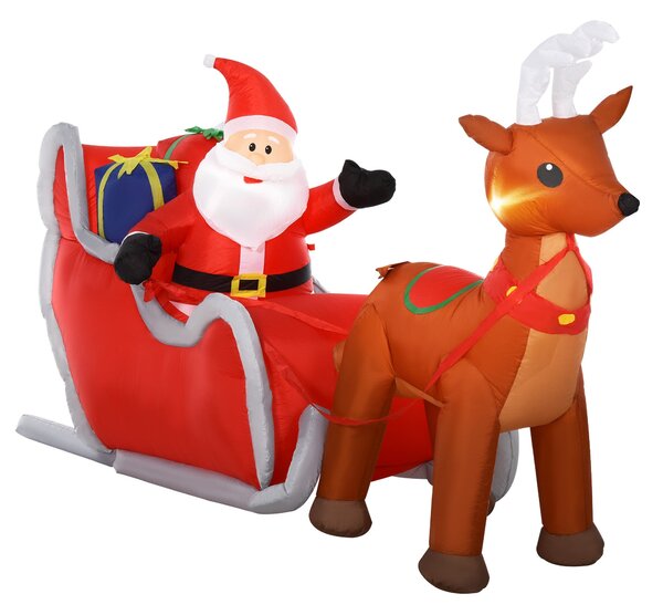 Babbo Natale Gonfiabile 310x78x148 cm con Luci LED Slitta e Renna per Esterno