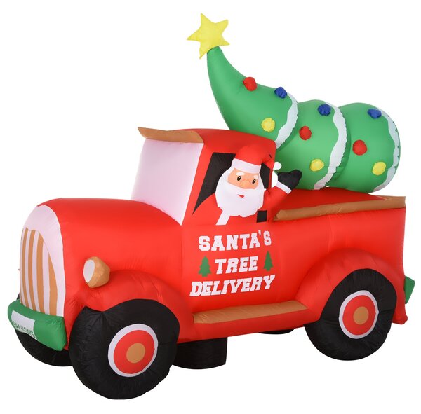Babbo Natale con Camion e Albero Gonfiabile 215x102x180 cm con Luci a LED