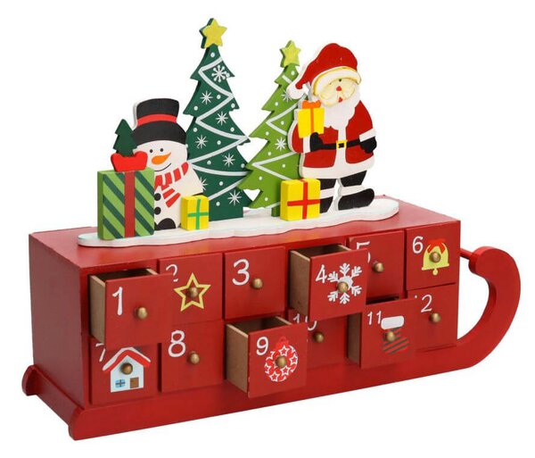 Calendario in Legno 34x10x24 cm Slitta Rossa