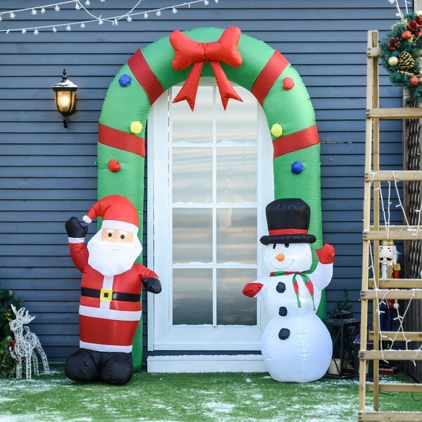 Arco Natalizio Gonfiabile H244 cm con Luci LED Babbo Natale e Pupazzo di Neve per Esterno