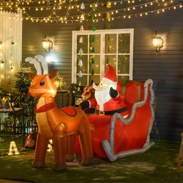 Babbo Natale Gonfiabile 310x78x148 cm con Luci LED Slitta e Renna per Esterno