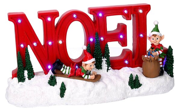 Scritta Noel con LED 35x8,5xh17 cm in Resina Rossa