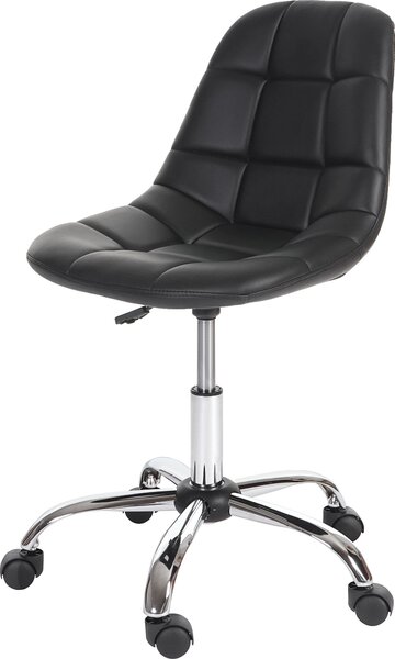 Sedia girevole HWC-A60, sedia da ufficio, sgabello da lavoro, sedile a guscio in Pelle finta ~ nero