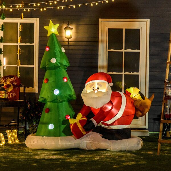 Babbo Natale con Albero Gonfiabile 190x100x210 cm con Luci a LED