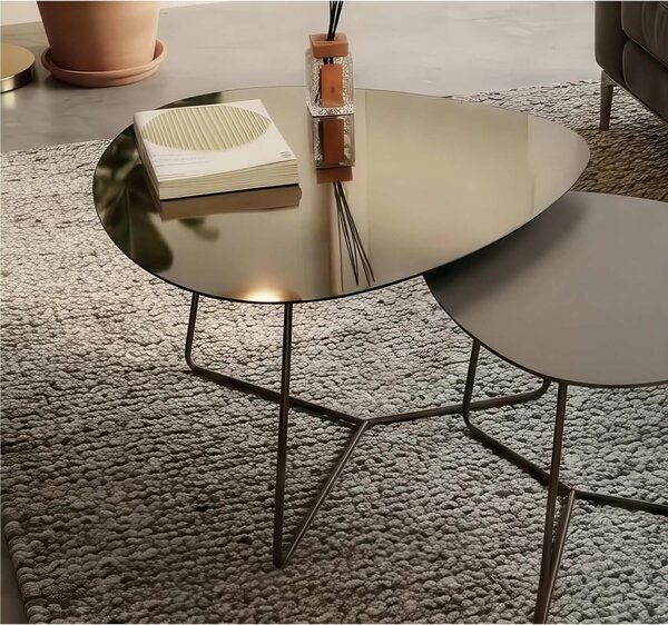 Tavolino da salotto forma ovoidale SMALL STONE design moderno dimensioni 66x72x 49 h cm - peso 7,8 kg Stile moderno colore Crystal satinato bronzo