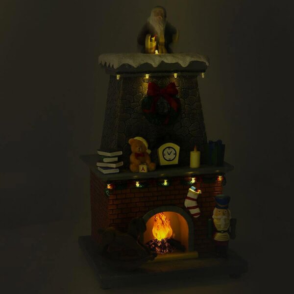 Babbo Natale nel Camino in Resina con Luci e Suoni 19,5x18,5x33 cm