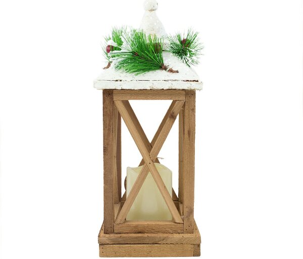 Lanterna con Lumino di Natale in Legno con Luce Led e Glitter
