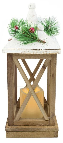 Lanterna con Lumino di Natale in Legno con Luce Led e Glitter