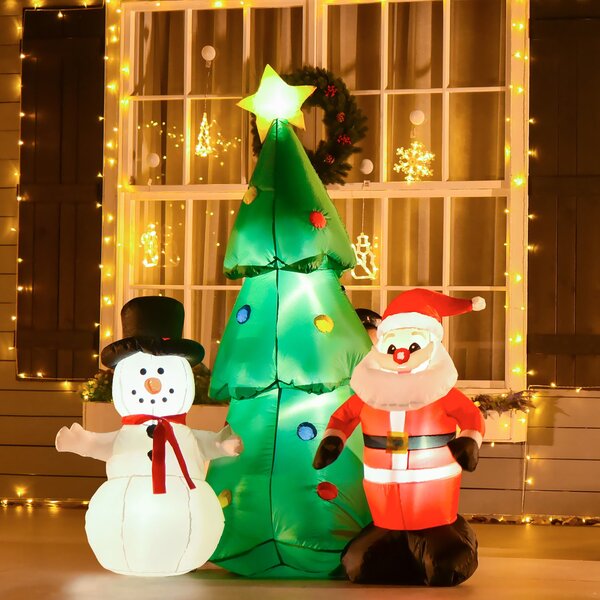 Albero di Natale Gonfiabile H185 cm con Pupazzo di Neve e Babbo Natale