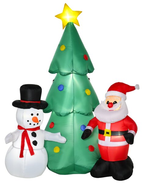 Albero di Natale Gonfiabile H185 cm con Pupazzo di Neve e Babbo Natale