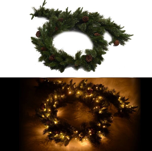 Decorazione Festone Natale Luminosa 150 LED e Pigne 270cm Verde