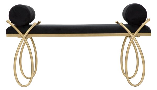 Panca in Velluto telaio in metallo Dorato Anni 20 RIBBON ROSA Dimensioni 112,5x49x h53 cm peso 9 kg rivestimento colore nero