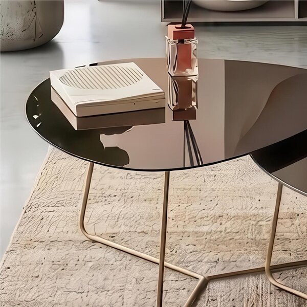 Tavolino da salotto forma ovoidale BIG STONE design moderno dimensioni 66x72x 51 h cm - peso 7,8 kg Stile moderno colore Crystal satinato gambe oro