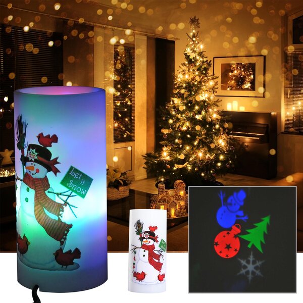 Candela di Natale LED con Proiettore 4 Effetti di Luce Bianco Ø7x15 cm