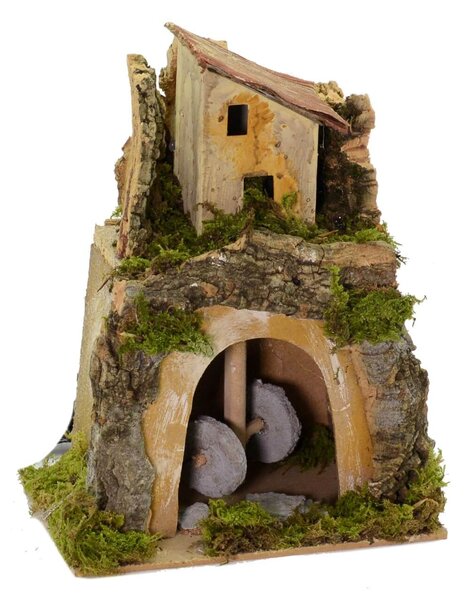 Presepe con Macina Elettrica in Legno 18x23x12,5cm